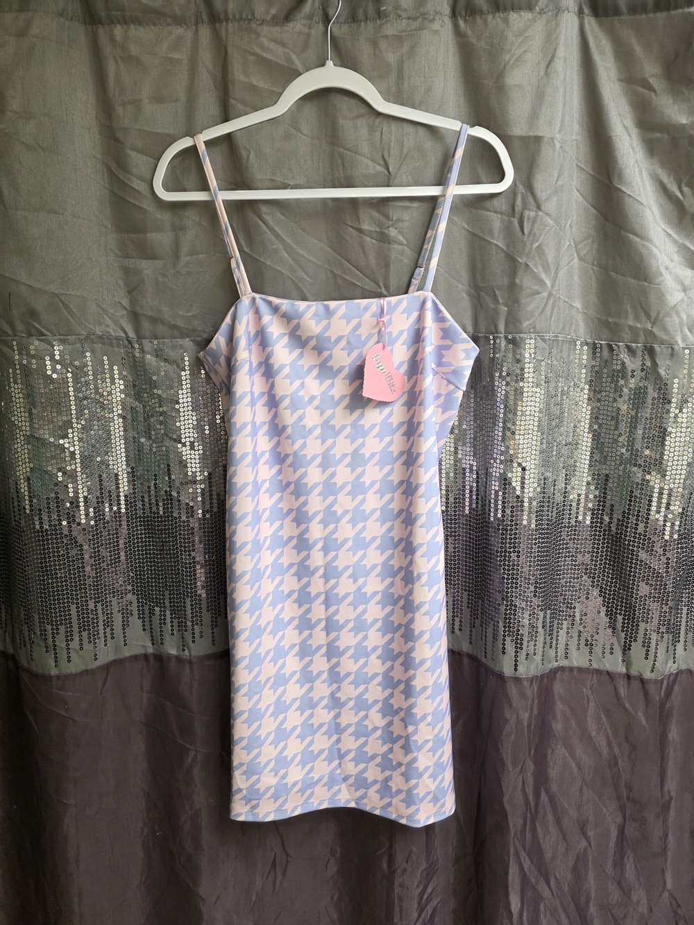 Sugar Thrillz Pastel Pink and Light Blue Houndstooth Mini Dress